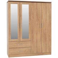 Seconique Charles 4 Door 2 Drawer Wardrobe - Oak Effect Veneer, Brown