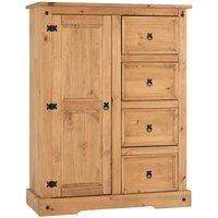 Seconique Corona 1 Door 4 Drawer Low Wardrobe - Distressed Waxed Pine, Brown