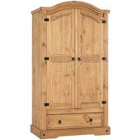 Seconique Corona 2 Door 1 Drawer Wardrobe - Distressed Waxed Pine, Brown