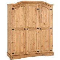 Seconique Corona 3 Door Wardrobe - Distressed Waxed Pine, Brown