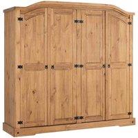 Seconique Corona 4 Door Wardrobe - Distressed Waxed Pine, Brown