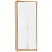 Seconique Seville 2 Door Wardrobe - White Gloss Light Oak Effect Veneer, White