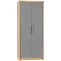 Seconique Seville 2 Door Wardrobe - Grey Gloss Light Oak Effect Veneer, Grey