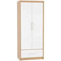 Seconique Seville 2 Door 1 Drawer Wardrobe White/Oak Effect, White