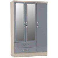 Seconique Nevada 3 Door 2 Drawer Wardrobe - Grey Gloss Light Oak Effect Veneer, Grey