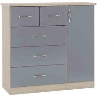 Seconique Nevada 5 Drawer Low Wardrobe - Grey Gloss Light Oak Effect Veneer, Grey