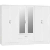 Seconique Nevada 6 Door 2 Drawer Wardrobe - White Gloss, White