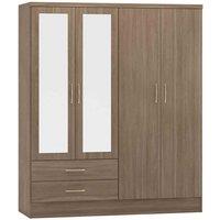 Seconique Nevada 4 Door 2 Drawer Wardrobe - Rustic Oak Effect, Brown