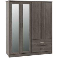 Seconique Lisbon 4 Door Wardrobe - Black Wood Grain, Grey