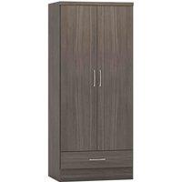Seconique Nevada 2 Door 1 Drawer Wardrobe - Black Wood Grain, Grey