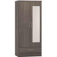 Seconique Nevada Mirrored 2 Door Wardrobe - Black Wood Grain, Grey
