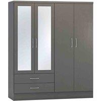 Seconique Nevada 4 Door 2 Drawer Wardrobe - 3D Effect Grey, Grey