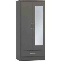 Seconique Nevada Mirrored 2 Door Wardrobe - 3D Effect Grey, Grey