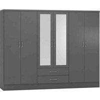 Seconique Nevada 6 Door 2 Drawer Wardrobe - 3D Effect Grey, Grey
