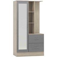 Seconique Nevada Mirrored Open Shelf Wardrobe - Grey Gloss Light Oak Effect Veneer, Grey
