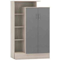 Seconique Nevada Petite Open Shelf Wardrobe - Grey Gloss Light Oak Effect Veneer, Grey