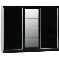 Seconique Nevada 3 Door Slider Wardrobe - Black Gloss, Black