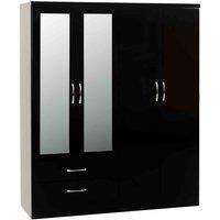 Seconique Nevada 4 Door 2 Drawer Wardrobe - Black Gloss, Black