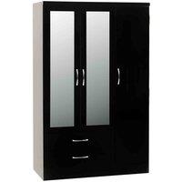 Seconique Nevada 3 Door 2 Drawer Wardrobe - Black Gloss, Black