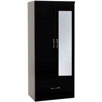 Seconique Nevada Mirrored 2 Door Wardrobe - Black Gloss, Black