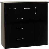 Seconique Nevada 5 Drawer Low Wardrobe - Black Gloss, Black