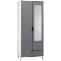 Seconique Madrid 2 Door 1 Drawer Wardrobe - Grey White Gloss, Grey