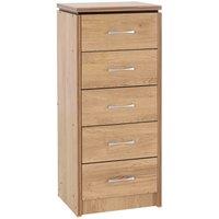 Seconique Charles 5 Drawer Narrow Chest - Oak Effect Veneer