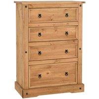 Seconique Corona 4 Drawer Chest - Distressed Waxed Pine, Brown