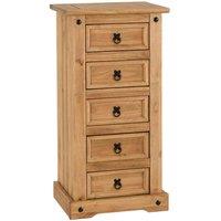 Seconique Corona 5 Drawer Narrow Chest - Distressed Waxed Pine, Brown
