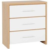 Seconique Seville 3 Drawer Chest - White Gloss Light Oak Effect Veneer, White