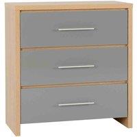 Seconique Seville 3 Drawer Chest - Grey Gloss Light Oak Effect Veneer, Grey
