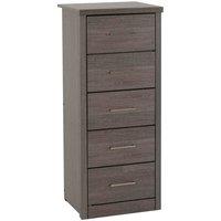 Seconique Lisbon 5 Drawer Narrow Chest - Black Wood Grain, Black