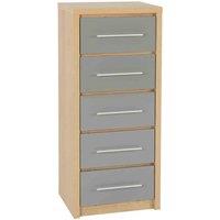 Seconique Seville 5 Drawer Narrow Chest - Grey Gloss Light Oak Effect Veneer