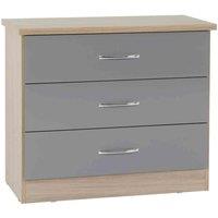 Seconique Nevada 3 Drawer Chest - Grey Gloss Light Oak Effect Veneer, Grey