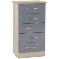 Seconique Nevada 5 Drawer Narrow Chest - Grey Gloss Light Oak Effect Veneer, Grey