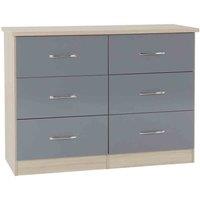 Seconique Nevada 6 Drawer Chest - Grey Gloss Light Oak Effect Veneer, Grey
