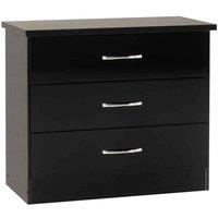 Seconique Nevada 3 Drawer Chest - Black Gloss, Black
