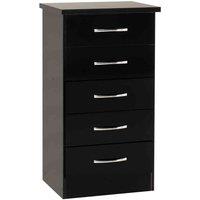 Seconique Nevada 5 Drawer Narrow Chest - Black Gloss, Black