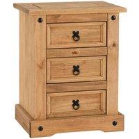 Seconique Corona 3 Drawer Bedside - Distressed Waxed Pine, Brown
