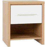 Seconique Seville 1 Drawer Bedside - White Gloss Light Oak Effect Veneer, White