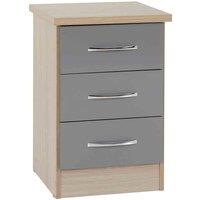 Seconique Nevada 3 Drawer Bedside - Grey Gloss Light Oak Effect Veneer, Grey