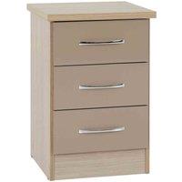 Seconique Nevada 3 Drawer Bedside - Oyster Gloss Light Oak Effect Veneer, Brown