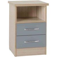 Seconique Nevada 2 Drawer Bedside - Grey Gloss Light Oak Effect Veneer, Grey