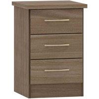 Seconique Nevada 3 Drawer Bedside - Rustic Oak Effect, Brown
