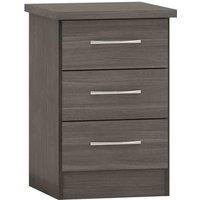 Seconique Nevada 3 Drawer Bedside - Black Wood Grain, Black