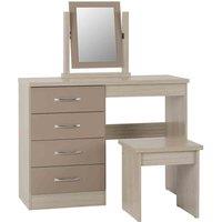 Seconique Nevada Dressing Table Set - Oyster Gloss Light Oak Effect Veneer, Brown