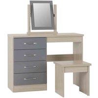 Seconique Nevada Dressing Table Set - Grey Gloss Light Oak Effect Veneer, Grey