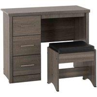 Seconique Lisbon 2Pc Dressing Table Set - Black Wood Grain Black Pu, Black