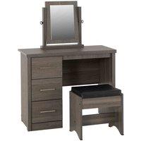 Seconique Lisbon 3Pc Dressing Table Set with Mirror - Black Wood Grain Black Pu, Black