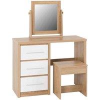 Seconique Seville Dressing Table Set - White Gloss Light Oak Effect Veneer, White
